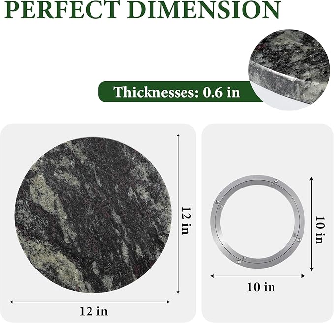 Koville 12'' Black Marble Lazy Susan for Dinning, Marble Turntable for Kitchen Counter, Lazy Susans Organizer for Cabinet, Se