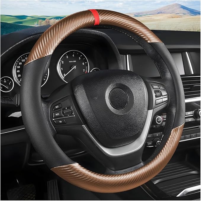 Moly Magnolia Carbon Fiber Steering Wheel Cover, Universal 15 inch Breathable Anti Slip, Fit Most Cars, Trucks, SUV (Carbon F