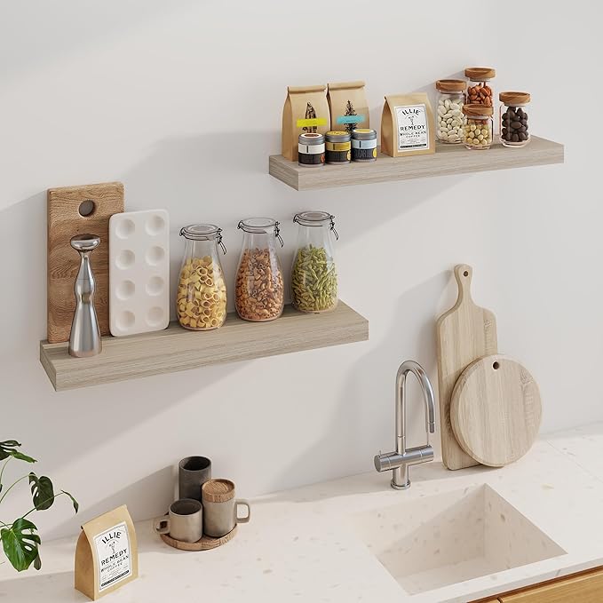 Fun Memories Floating Shelves for Wall, 32Inch Floating Shelves Set of 2, Hanging Shelf with Invisible Brackets, Wood Shelves