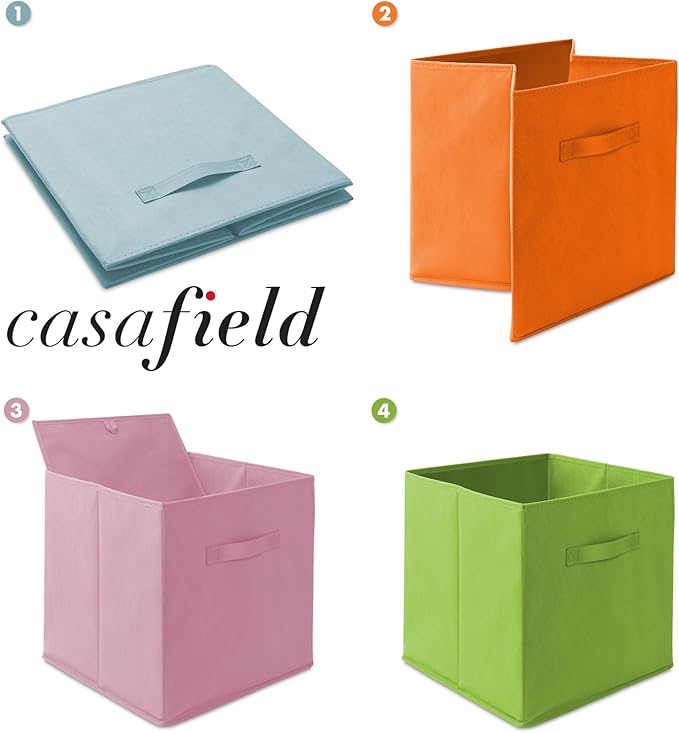 Casafield Set of 6 Collapsible Fabric Cube Storage Bins, Multicolor - 13" Foldable Cloth Baskets for Shelves, Cubby Organizer