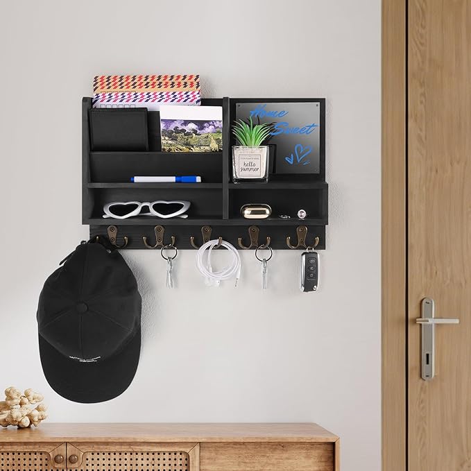 Key Holder Wall Mount, Mail Organizer Wall Mounted, Solid Wood Key Holder for Wall Living Room Entryway Home Decor, with 10 K