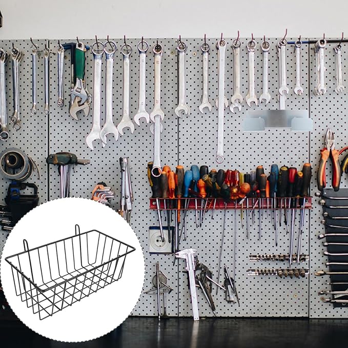 ULTECHNOVO Hanging Wire Basket 9.84X5.51X4.33 Inch Metal Storage Organizer for Pegboard Grid Wall Kitchen Garage Rv Tool Shed