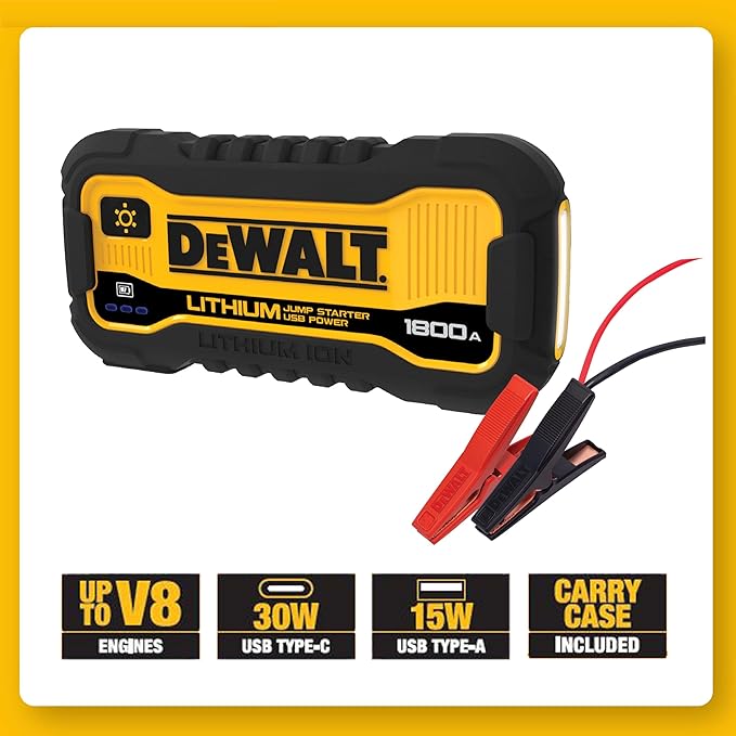 DeWalt DXAELJ18C 1800 Peak Amp Li-Ion Jump Starter with USB Power, Carrying Case