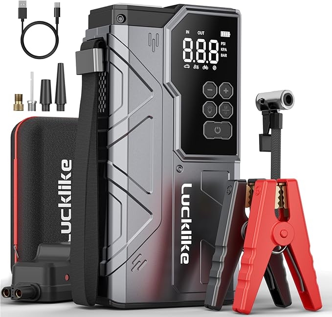 Lucklike W210 Jump Starter with Air Compressor 150 PSI, 12V 6000A Peak Lithium Car Battery Jump Starter for All Gas and