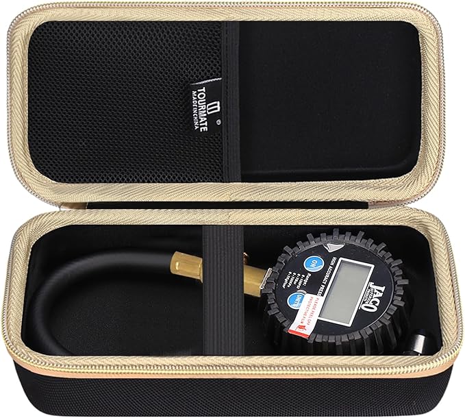 Hard Storage Case for Tire Pressure Gauge, Portable Oxford Cloth Storage Box - 100 PSI (Only Case) (Black & Gold)