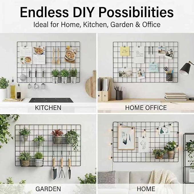 Kaforise Wire Wall Grid Panel, Multifunction Painted Photo Hanging Display and Wall Storage Organizer, Pack of 2, Size 25.6x1
