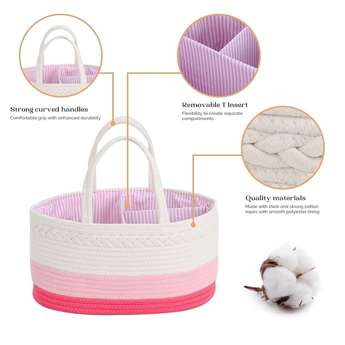 luxury little Diaper Caddy Organizer, Large Cotton Rope Nursery Baby Basket, Changing Table Organizer for Baby Diaper Storage