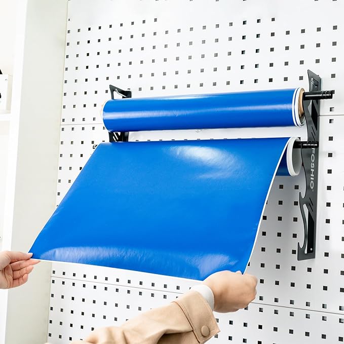 FOSHIO Vinyl Holder with Mounting Hardware,Metal Rack Heavy Duty Vinyl Storage Tool for 4 Rollers of Vinyl,Transfer Paper Tape,Wallpaper,Window Film,Wall Mount Garage Workshop,Rollers Not Included