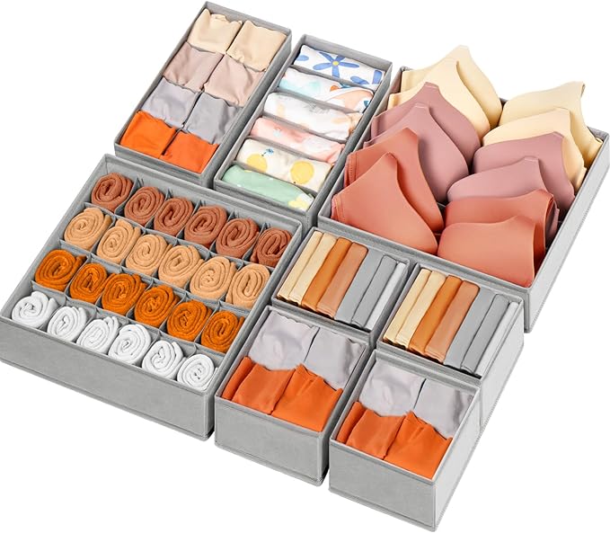 Drawer Organizer Clothes, 8 Pack Dresser Organizer Bins for Baby Clothes, Underwear Sock, Fabric Closet Organization and Stor
