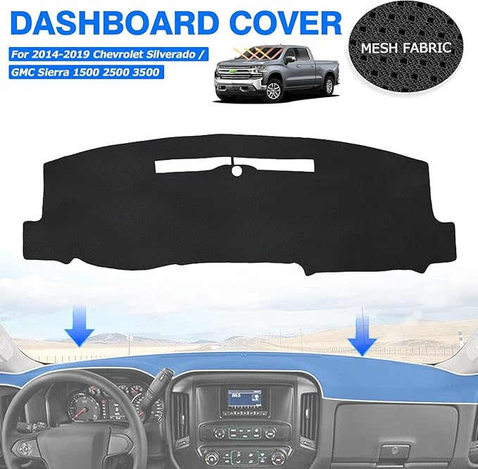 FIILINES Dash Cover Fit for 2014-2018 Chevy Chevrolet Silverado/GMC Sierra 1500, 2015-2019 Silverado/GMC Sierra 2500HD 3500HD