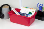 Storex Small Cubby Bins – Plastic Storage Containers for Classroom with Non-Snap Lid, 12.2 x 7.8 x 5.1 inches, Red, (62407U05