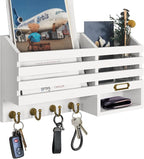 FifthQuarter Key Holder for Wall: Easy Mounted Key Rack and Mail Organizer with Store Shelf and Four Sturdy Keys Hooks Decor 