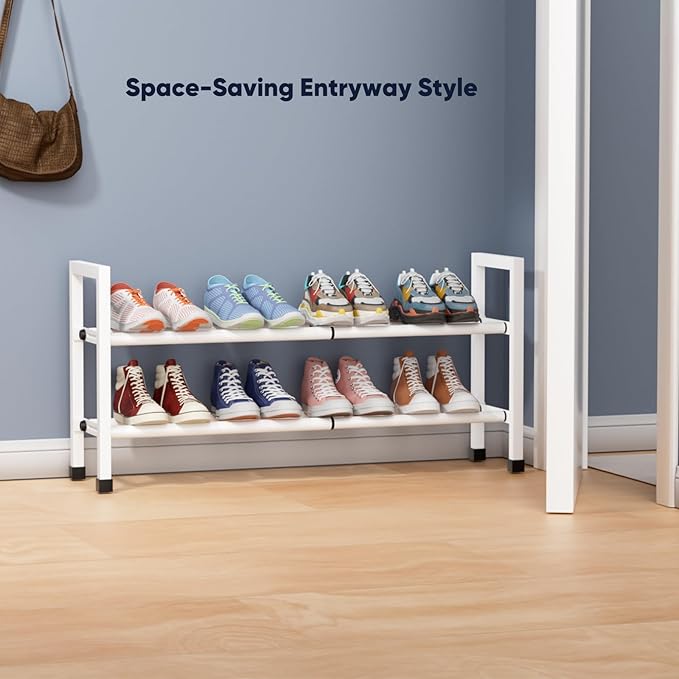 Abiglifty 2-Tier Expandable Shoe Rack,17"-33" Adjustable Shoe Rack for Closet,Metal Shoes Shelves for Front Door Entrance, Ga
