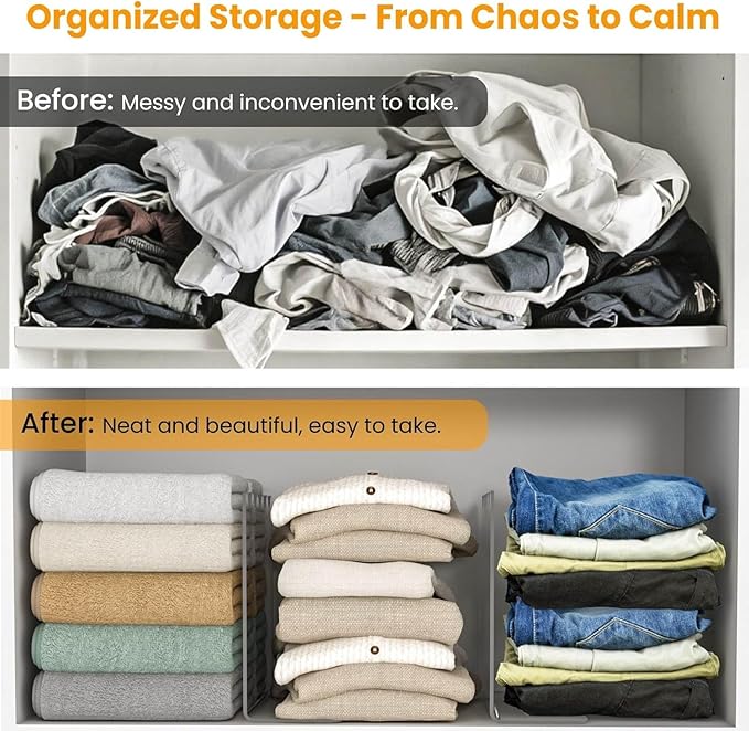 OKPOW Acrylic Shelf Dividers for Closet Organization - 10" Tall X 12" Deep Easy Installation Clothes Purses Organizer - Space