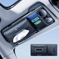 Leather Car Visor Organizer with Tissue Holder, Card Holder and Sunglasses Clip