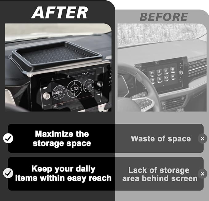 Muslogy Dashboard Storage Box Compatible with 2025 2026 Volkswagen Jetta Accessories Center Console Organizer Insert Tray Divider Anti-Slip Mat Fit For 2025 Jetta S SE Sport SEL GLI, Fit 8-inch Screen