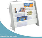 Humble Crew 4-Tier Kids Bookshelf, Grey Wood/White - Premium Book Shelf for Kids Rooms with Four Deep Pockets - Toddler Sling