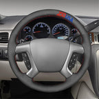 MEWANT USA 250th Anniversary Embroidered Hand-Stitched Steering Wheel Cover for Chevy Silverado 1500 2007 2500 3500 Avalanche Suburban Tahoe 2014 Traverse Black Suede Steering Wrap