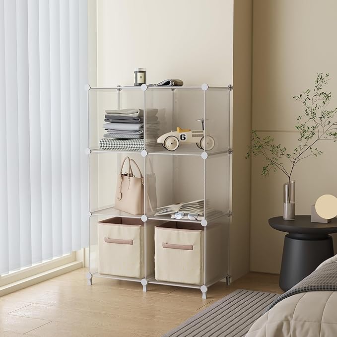 AWTATOS Cube Storage Organizer, Closet Organizers and Storage, 6 Cube Shelves Bookshelf, DIY Stackable Plastic Clothes Organi