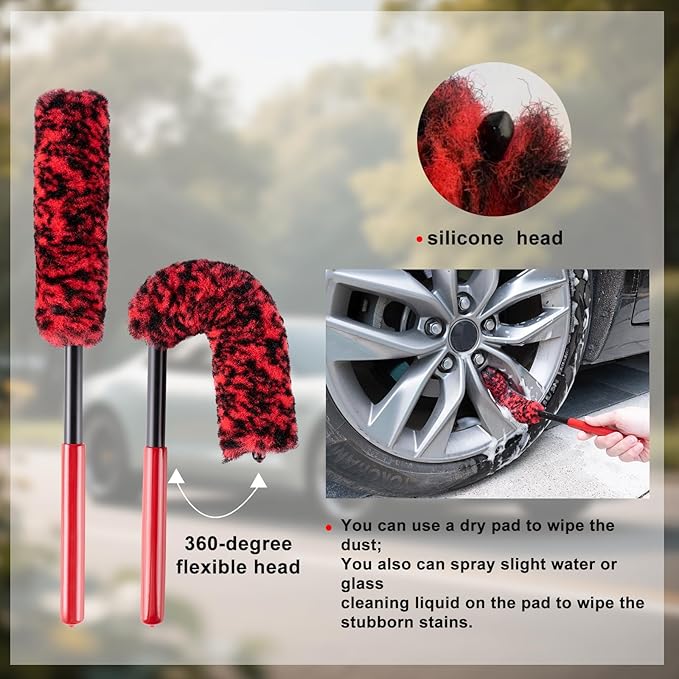 ITTAHO 4 Pack Car Wash Brush Wheel Cleaning Woolies Brush Detailing Brush and Stiff Tire Brush Tires Wheel Brushes for Cleani