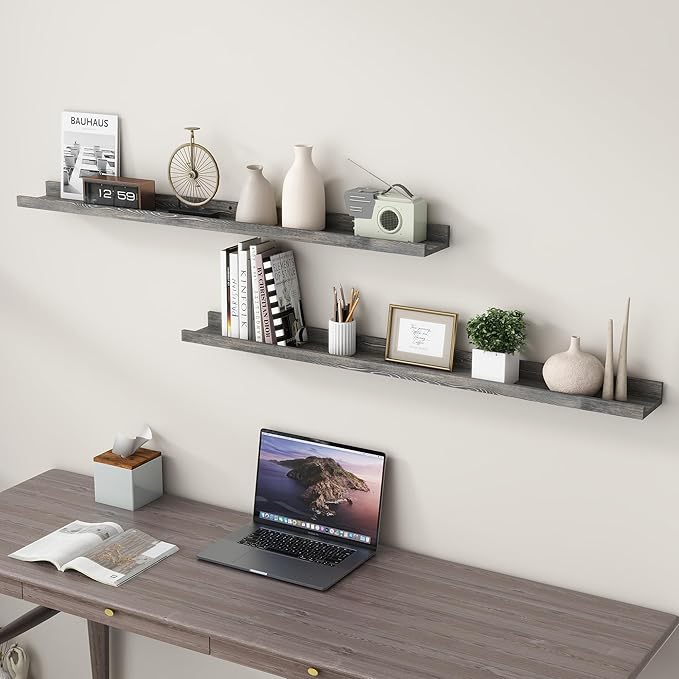 48 Inches Long Floating Shelves for Wall, Solid Pine Wood Picture Ledge Shelves, Wall Shelves with Lips, Nursery Book Shelves