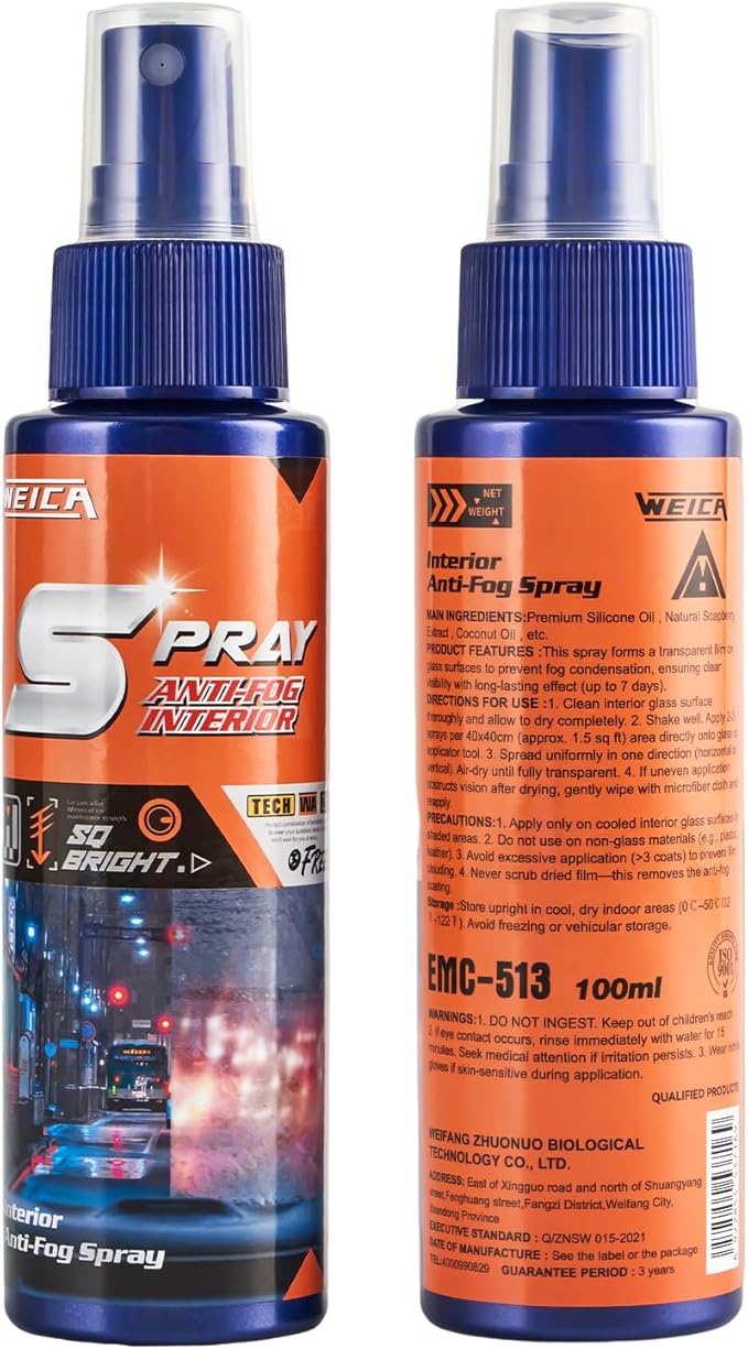 Spray Rain & Fog Defense Duo: Hydrophobic Rain Repellent & Anti-Fog Interior Spray for Car Windows, Windshield & Motorcycle V