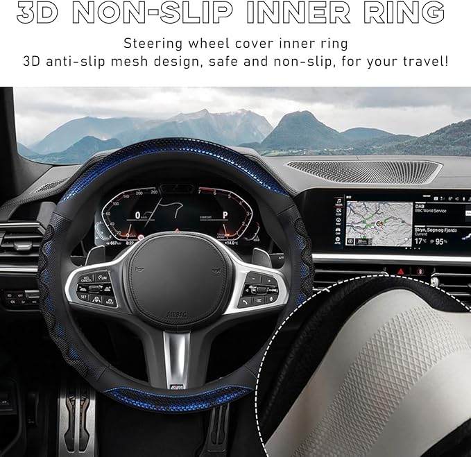 Yourkar Car Steering Wheel Cover, 15 Inch Leather Round Comfy Grip Steering Wheel Protector, Anti-Slip Steering Wheel Cover w