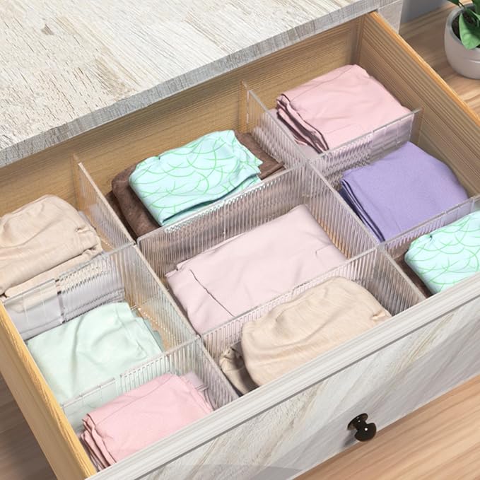 Onerbuy 8pcs Adjustable Grid Drawer Dividers DIY Plastic Closet Separator Tidy Organizer Container 32.5 * 7cm/ 12.8 * 2.8inch