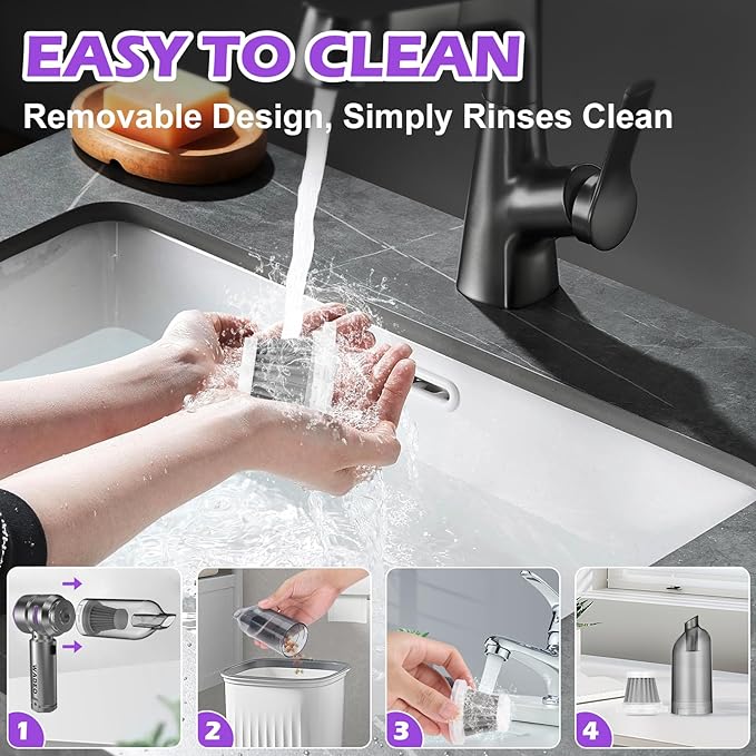 WADEO Handheld Vacuum Cordless, 4-in-1 21000PA Brushless Car Vacuum & 210000RPM Air Duster 7500mAh Battery Air Blower Wireles