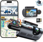 3 Channel Dash Cam with WiFi & GPS, Front and Rear/Inside, Voice Control 4K/2.5K+1080P+1080P Triple Dash Camera for Cars, 3" 
