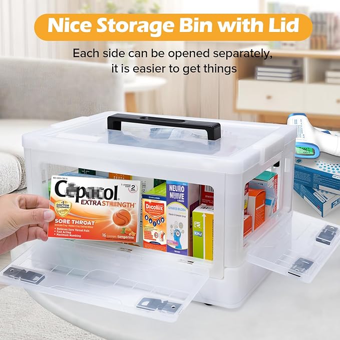 Gifhomfix Extra Large Medicine Storage Box with Handles, First Aid Box Clear Medical Supply Organizer with Removable Tray, Mu