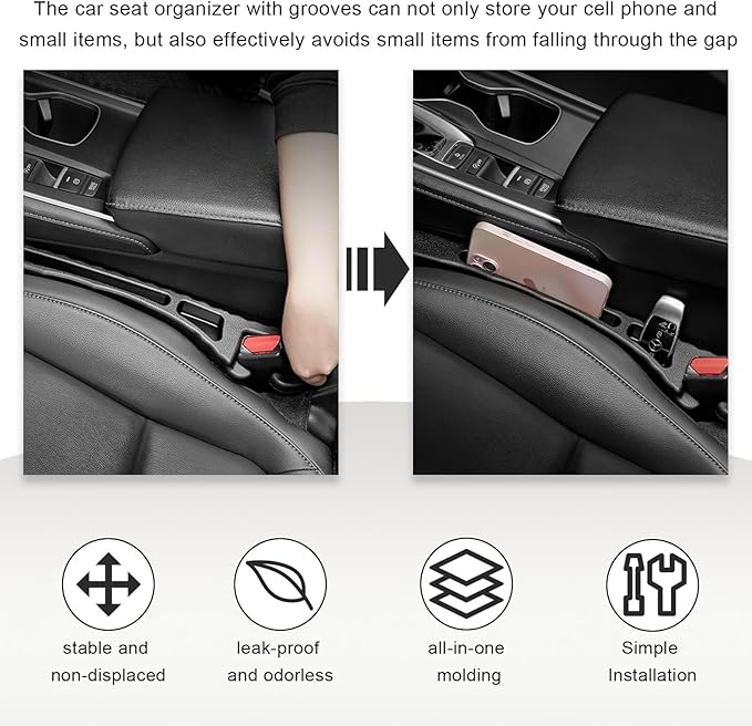 2PCS Car Seat Gap Filler Organizer, PU Leather Crevice Blocker Gap Plug Between Seat and Console, Universal Car SUV Truck Gap Organizer Stop Phone Wallet Keys from Dropping