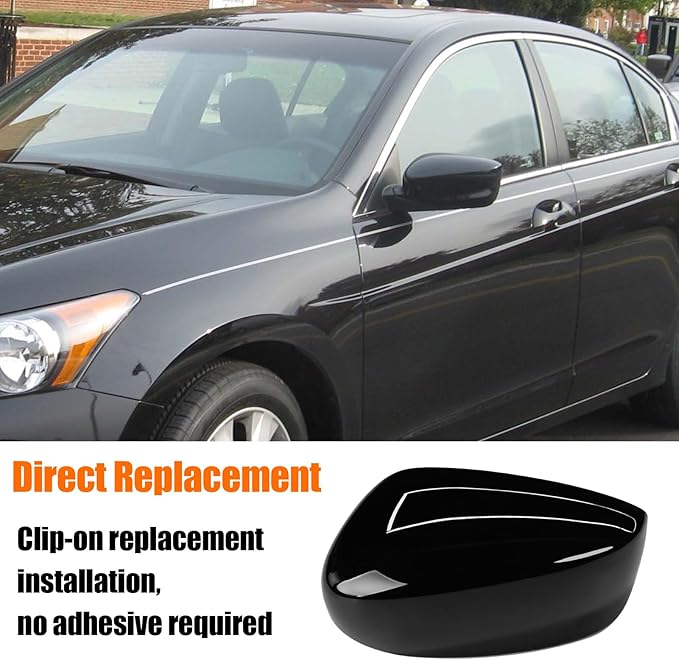 Yumzeco Compatible with Honda Accord Side Mirror Cover Trim 8th Gen 2008 2009 2010 2011 2012, Glossy Black Door Rearview Mirror Caps for Honda Accord W/O Light Hole - Left Driver Side