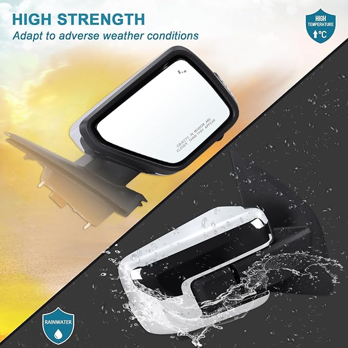 Right Passenger Side Door Mirror Fits 2021-2026 Ford F150 With Power Folding Heated Blind Spot Turn Signal Puddle Light Temperature Sensors Memory Camera Chrome Replace#ML3Z17682FF5YGY(18+1Pins)
