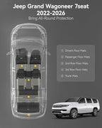 3W Floor Mats & Cargo Liner Fit for Jeep Grand Wagoneer 2022-2025 7 seat (Not Fit for L or 8 seat), TPE Custom Fit Wagoneer Floor Liner for 1-3 Rows and Trunk Mats Full Set Car Accessories