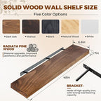 Floating Wall Shelf 48x6.8x1.7 Inch – Solid Wood Shelf in Dark Oak Finish – Extra Long Wall Mounted Rustic Display Shelf for 