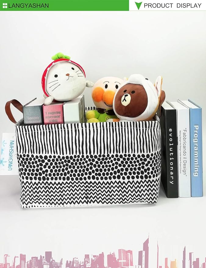 LANGYASHAN Rectangular Storage Bin Collapse Canvas Fabric Cartoon Storage Basket with Handles for Organizing Home Kitchen Boy