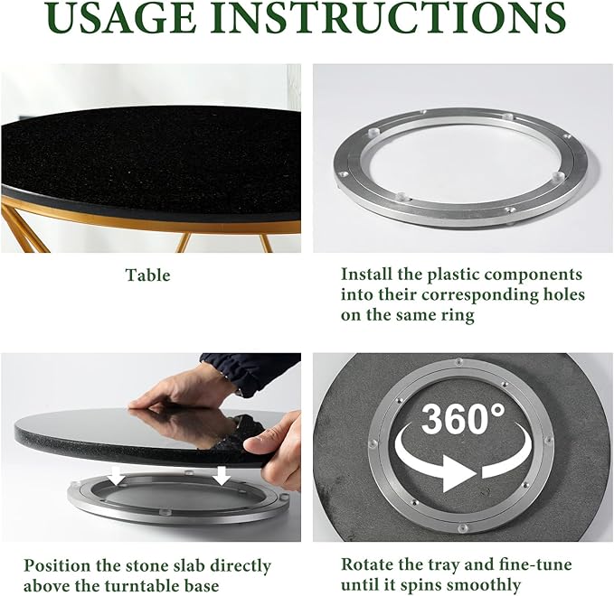 Koville Black Marble Lazy Susan for Kitchen Counter, 16'' Marble Turntable for Dinning, Lazy Susan Organizer for Cabinet, Ser