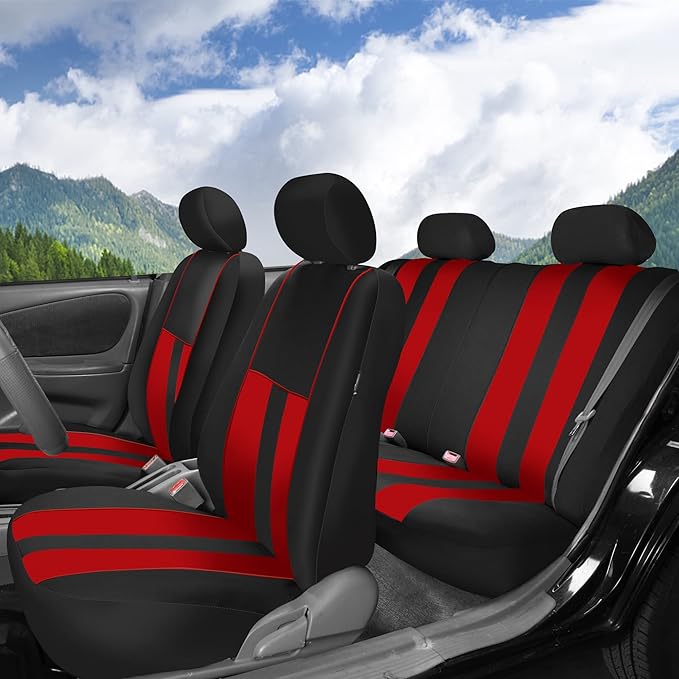 FH Group Car Seat Cover Full Set Striking Striped Car Seat Covers with Front Seat Covers and Rear Split Bench, Universal Fit 