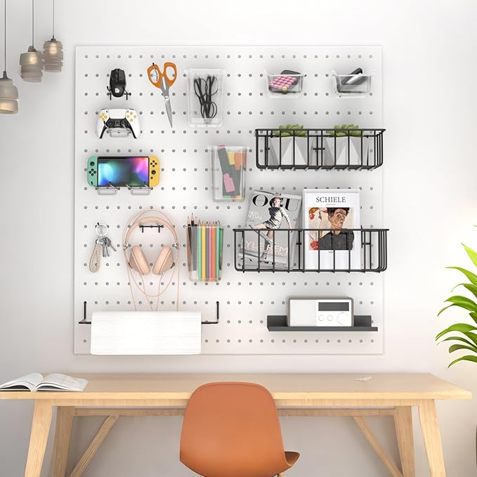 Peg Board Accessories Kit,Pegboard Hooks Assortment with Bins,Cups,Wire Baskets,Paper Towel Holder Can be Used for Pegboard G