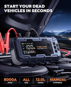 TREKURE 10-in-1 Car Battery Jump Starter Box with Jump Cables & Gloves for All Gas & 12L Diesel, 8000A Portable Battery