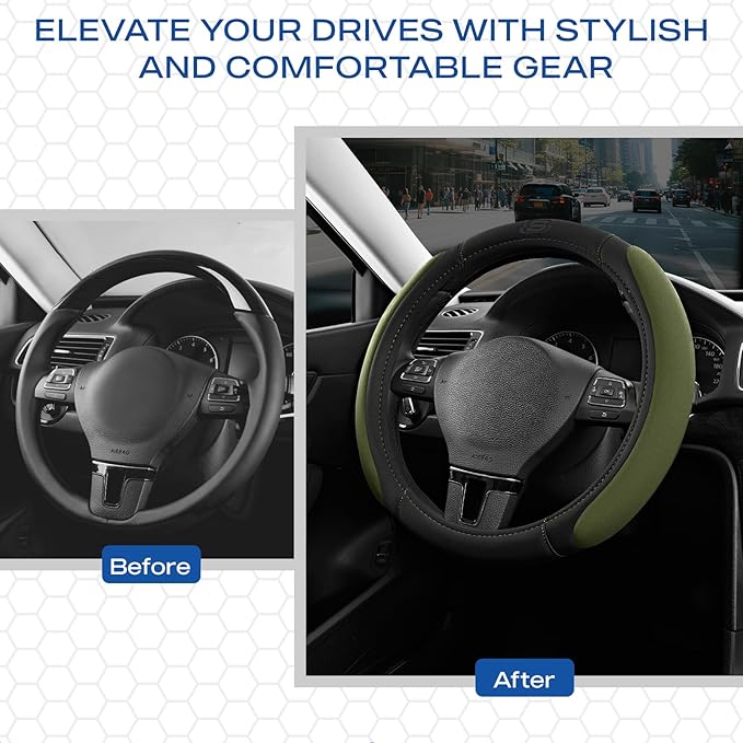 Skechers Steering Wheel Cover, Memory Foam Car Steering Wheel Cover,14.5-15inch Anti-Slip Safety Comfortable Desgin, Universa