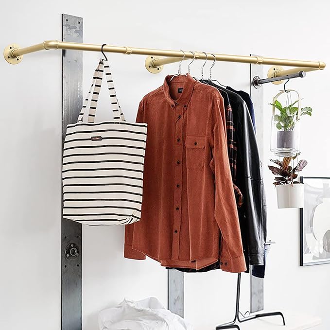 Wall Industrial Pipe Clothes Racks, DIY Floating Hanger Rustic Home Pipe Decor, Mounted Closet Storage Organizer Holder Syste