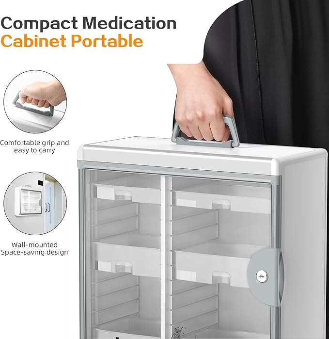 Glosen Medicine Cabinet with Key Wall Mounted Medication Lock Box 【 Silver 15x 6.7 x 13 Inch】 Portable Storage Container Big 