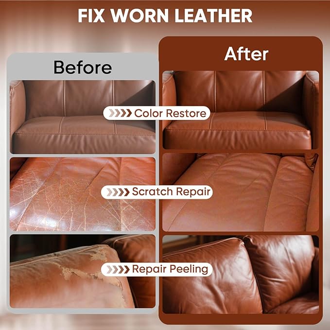 Leather Recoloring Balm - Scratch Repair & Color Restore Kit for Faded Leather, Couch & Car Seats - 10OZ Leather Restorer Bal