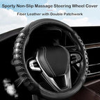 3D Massage Car Steering Wheel Cover,14.5-15 Inch Universal Black Carbon Fibre Leather Covers Breathable Anti-Slip Odorless St