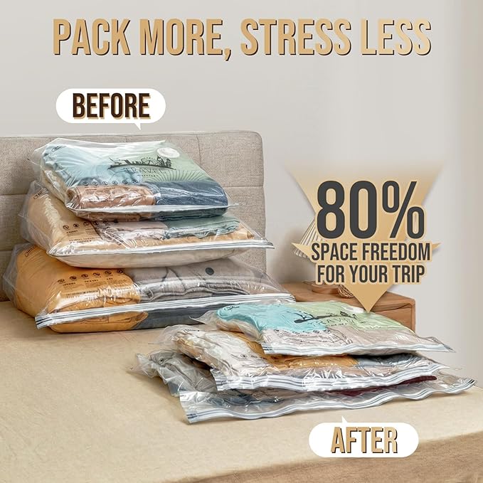 TAILI Vacuum Storage Bags with Rechargeable Cordless Pump, 8 Pack (3M+3L+2XL), Compression Packing Cube for Luggage and Suitc