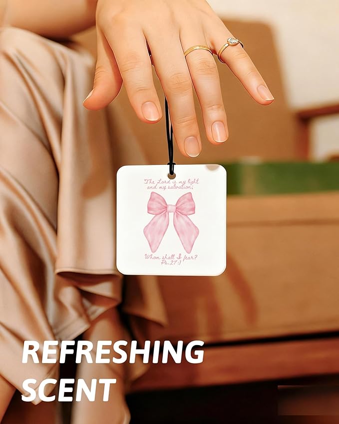 Pink Christian Car Air Freshener 4 Pcs, Girly Pink Bow Floral Religious Hanging Air Freshener for Cars Closet Drawer Books, C