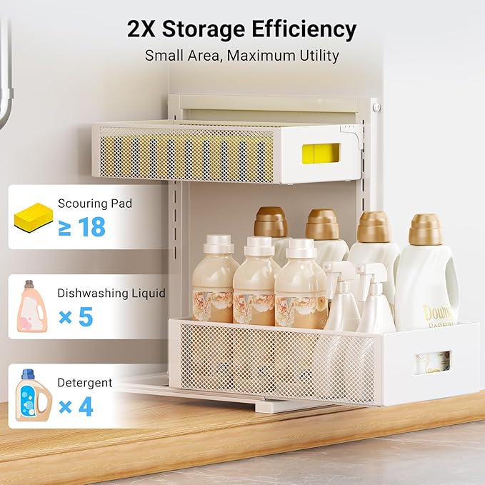 Pull-out Under Kitchen Sink Organizer, Metal Functional Under Sink Organizer, Height Adjustable Under Bathroom Sink Organizer