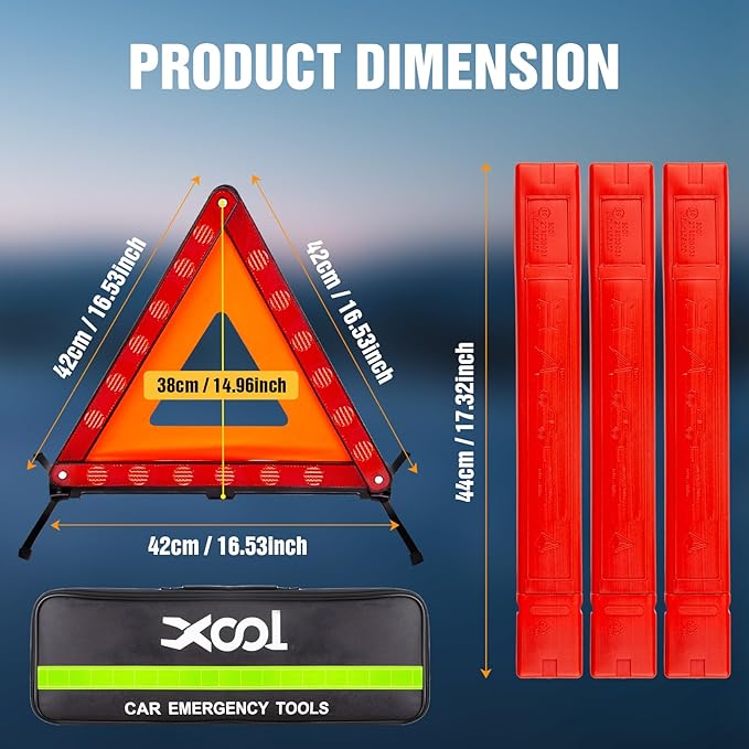 XOOL Warning Triangle, Emergency Warning Triangles for Vehicles, Reflective Triangle, Emergency Warning Reflector Safety Tria